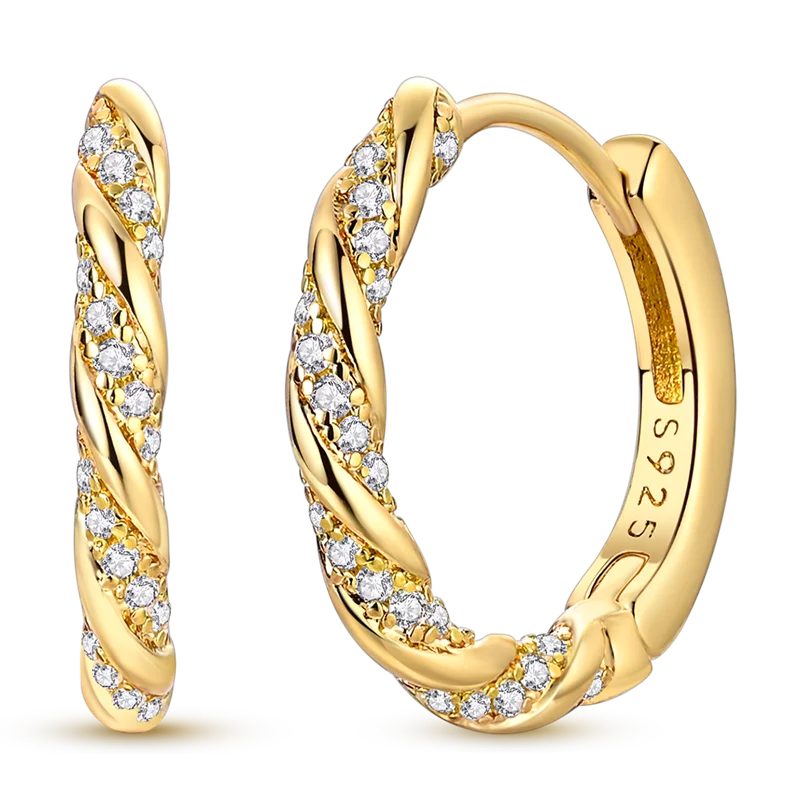 925 Sterling Silver CZ Zircon Gold-Plated Hoop Earrings – Sparkling Minimalist Jewelry