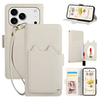 Cat Shape Litchi Leather Flip Wallet Phone Case with Mirror for iPhone