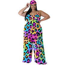 Colorful Leopard Print Jumpsuit with Headscarf