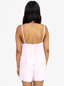 Casual Two Piece Sleeveless V Neck Lace Trim Cami Tank Tops and Shorts Set
