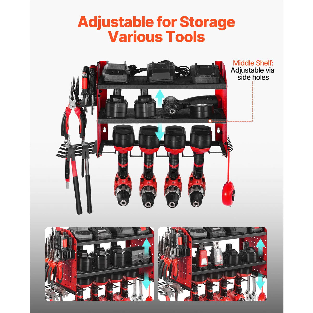 SucceBuy 3-Tier Wall-Mounted Power Tool Storage Organizer