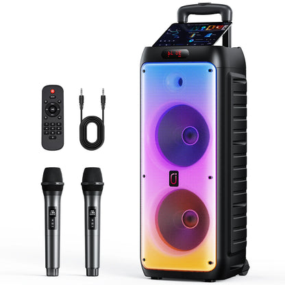Portable Bluetooth Karaoke Speaker with Wheels & Wireless Microphones
