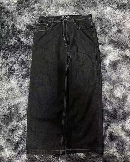 Trendy Letter Embroidered Loose Jeans