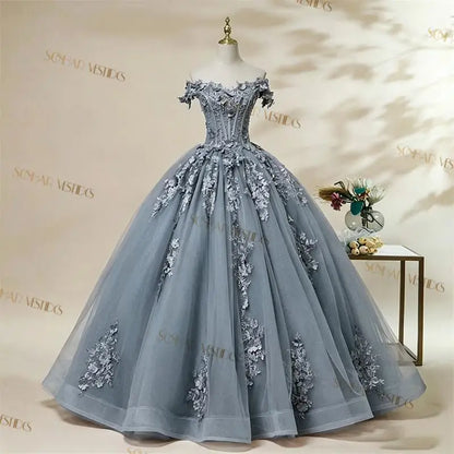 Off-The-Shoulder Floral Applique Quinceañera Ball Gown
