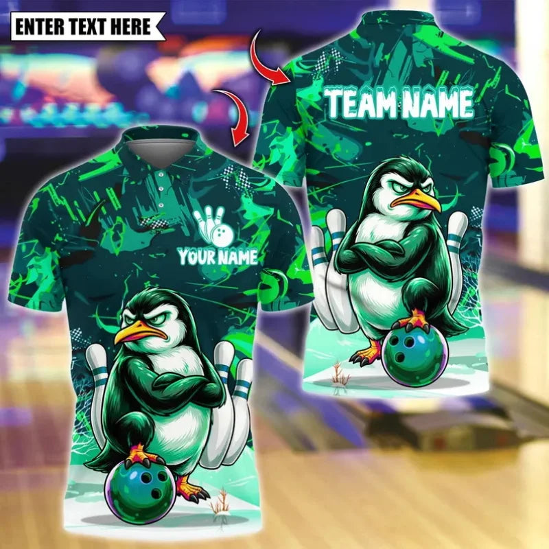 Men's Custom Name Tough Penguin Bowling Polo Shirt