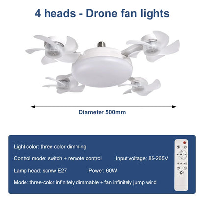 60W Drone-Design E27 LED Ceiling Fan Light with Remote