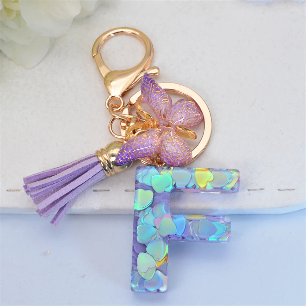 Exquisite Initial Blue Shiny Resin Keychain