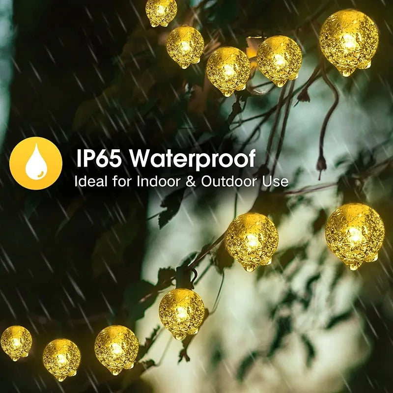 Outdoor Solar Crystal Globe String Lights (IP65 Waterproof)