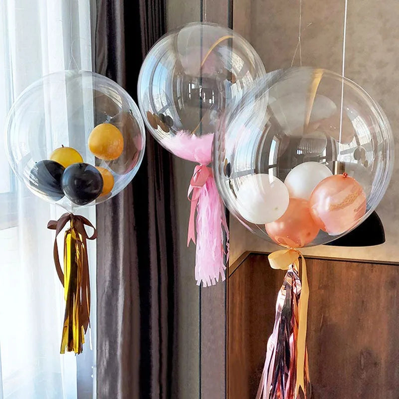 10PCS Clear Bobo Bubble Balloons Set, Large Transparent PVC Helium Balloons