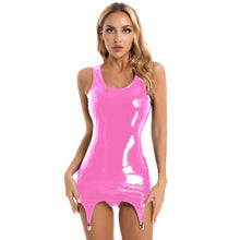 Wetlook Latex Sleeveless Mini Dress with Metal Clips