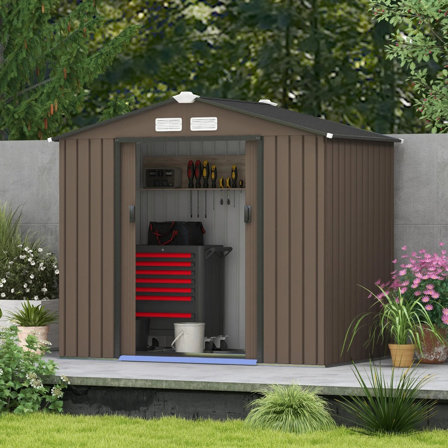 Garden Storage Unit w/ Locking Door Foundation Kit Air Vent