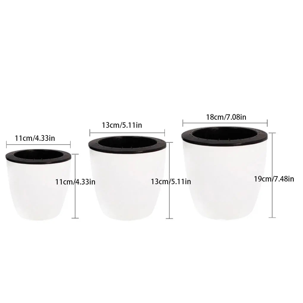 Self-Watering White Plastic Planter Pot (13x13cm)