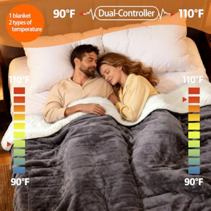 Queen Size 84''x90'' Soft Flannel and Sherpa Electric Blanket with 10 Heating Levels