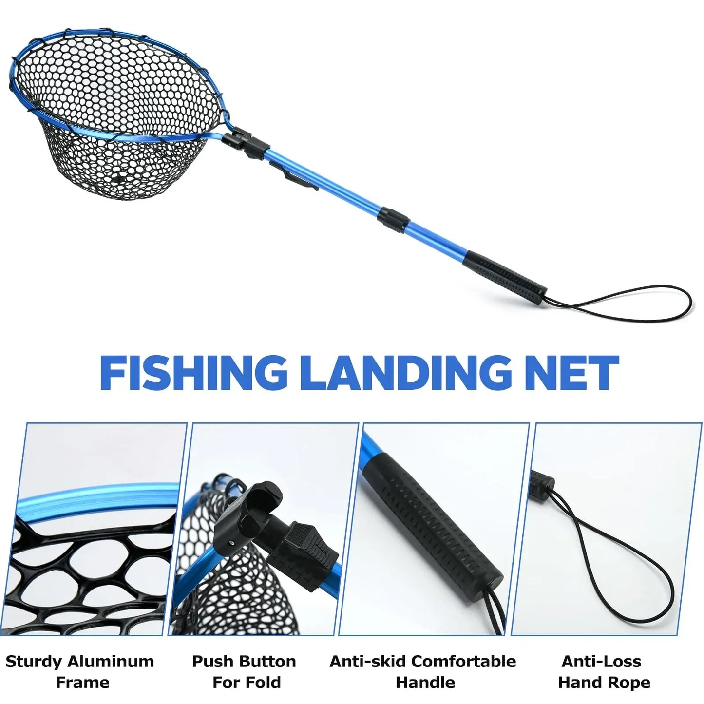 Goture Portable Fly Fishing Net with Retractable Handle and Rubber Mesh