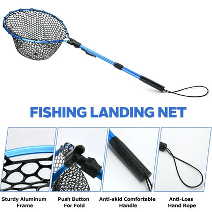 Goture Portable Fly Fishing Net with Retractable Handle and Rubber Mesh