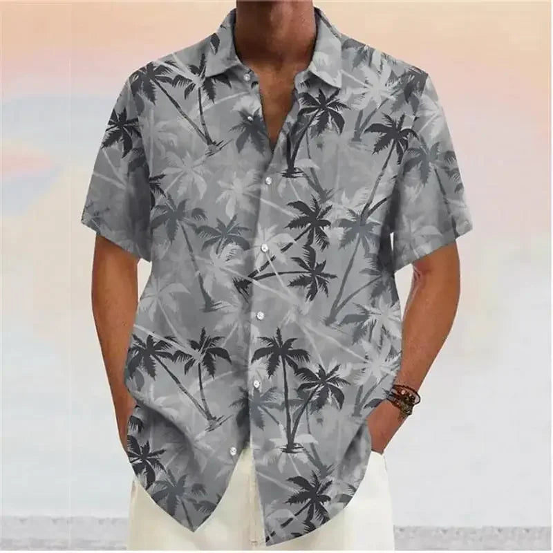 Men's Coconut Tree Quick-Dry Hawaiian Short-Sleeve Button-Up Shirt