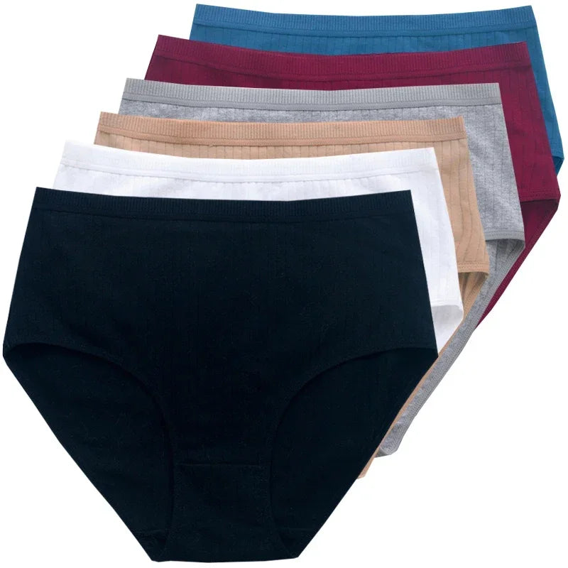 Chen Asta Women's Cotton High-Waist Briefs (6-Pack) - Breathable Plus Size Panties