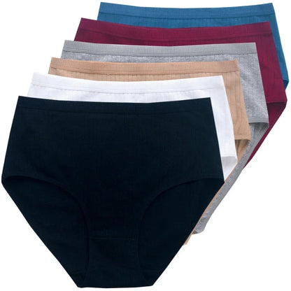 Chen Asta Women's Cotton High-Waist Briefs (6-Pack) - Breathable Plus Size Panties