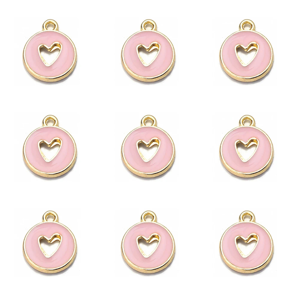 10pcs Double-Sided Enamel Heart Charms for DIY Jewelry Making