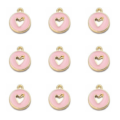 10pcs Double-Sided Enamel Heart Charms for DIY Jewelry Making