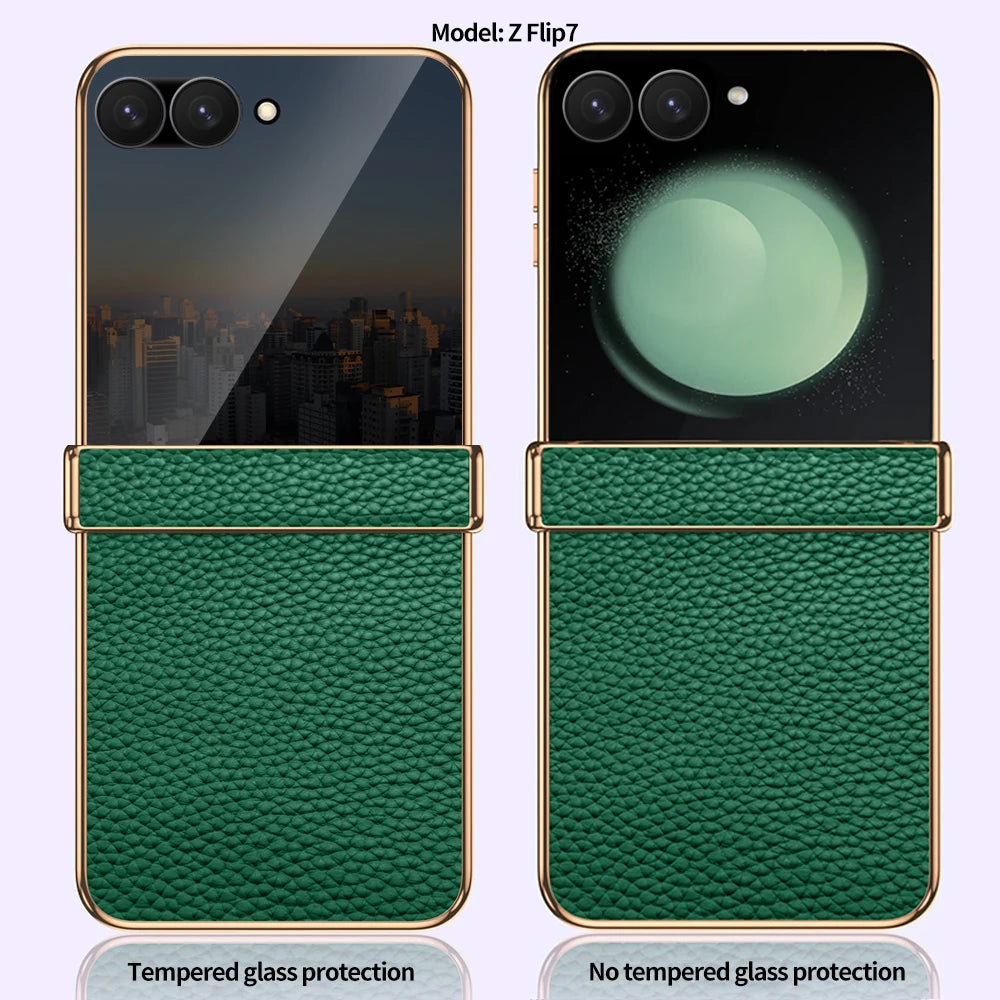 Luxury Genuine Cowhide Leather Case for Samsung Galaxy Z Flip Series