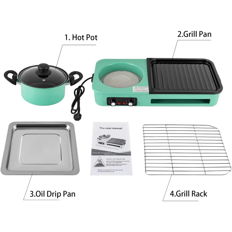 Multifunctional Electric Grills 3-in-1 Smokeless Korean BBQ Hot Pot