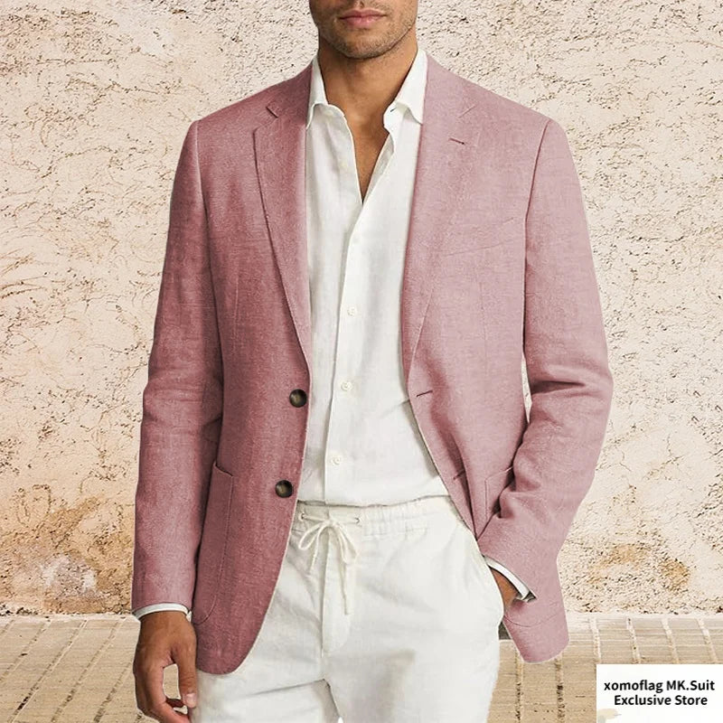 Men’s Lightweight Cotton Linen Suit Jacket – Casual Summer Beach Blazer & Sport Coat
