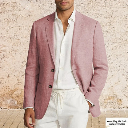 Men’s Lightweight Cotton Linen Suit Jacket – Casual Summer Beach Blazer & Sport Coat