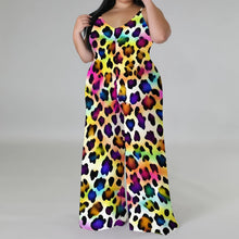 Colorful Leopard Print Jumpsuit with Headscarf