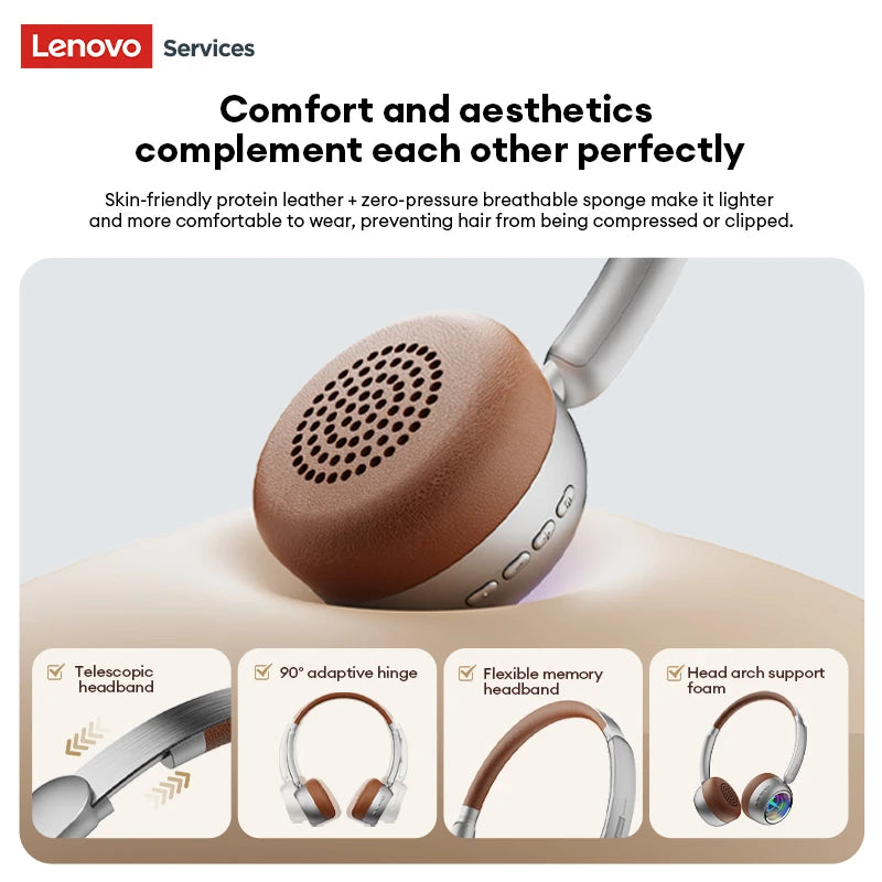 Lenovo Retro Wireless Bluetooth 6.0 Over-Ear Headphones with LED Lighting