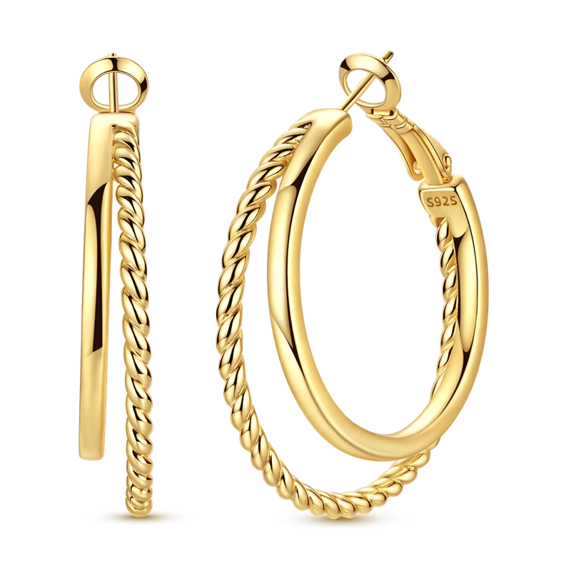 925 Sterling Silver CZ Zircon Gold-Plated Hoop Earrings – Sparkling Minimalist Jewelry