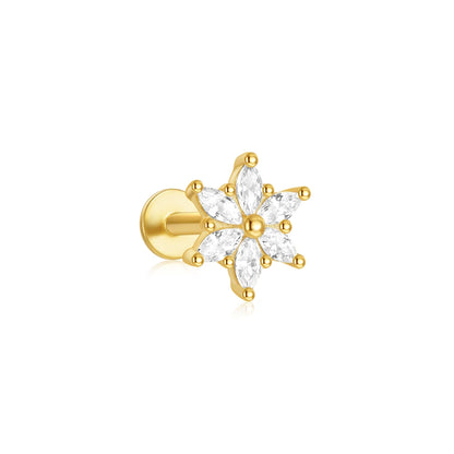 925 Sterling Silver Heart Flat Push-Back Zircon Piercing Stud Earrings
