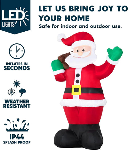 6 FT Christmas Inflatable Santa with Gift Bag - Outdoor LED Lawn Decoration