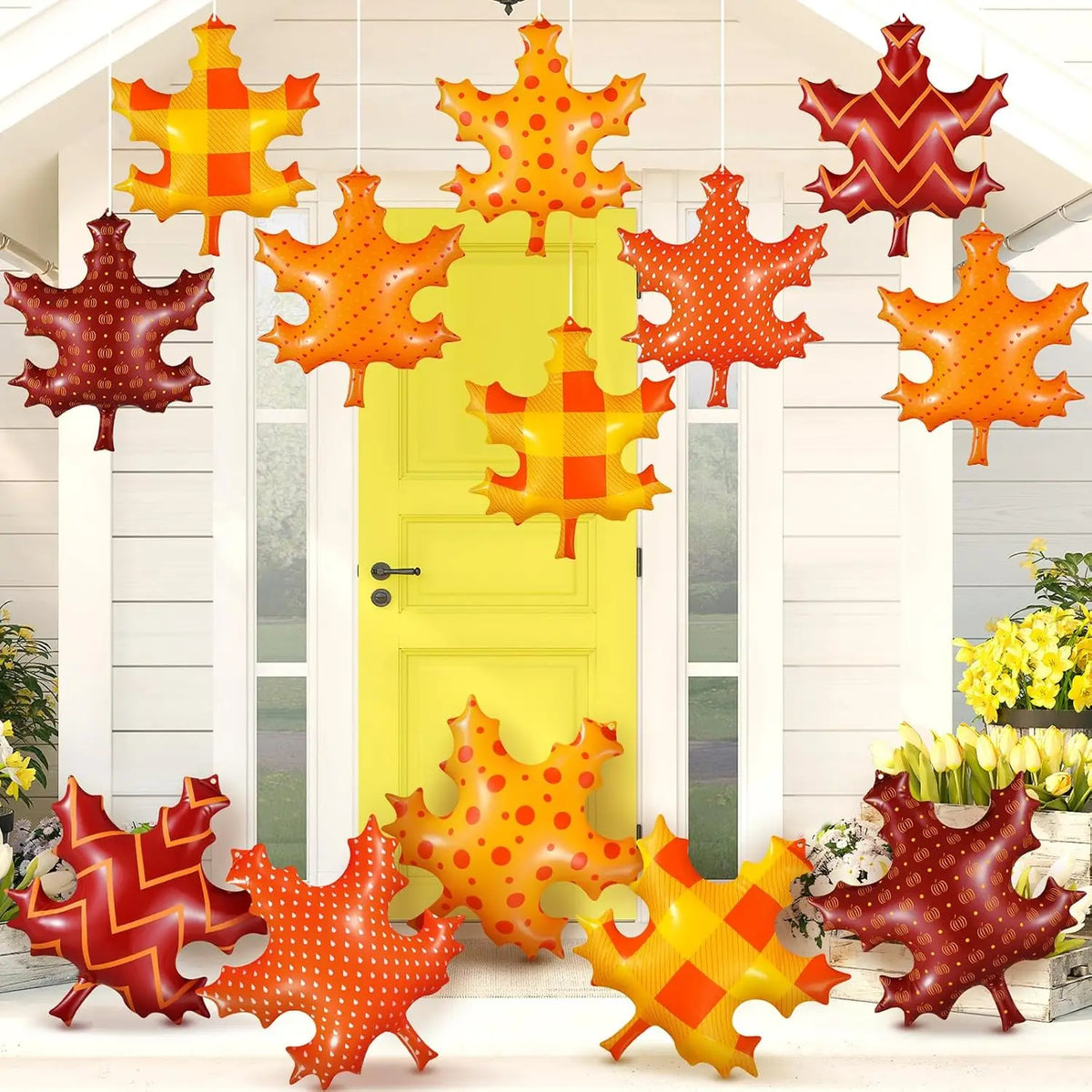 12 Pcs Fall Inflatable Leaf Outdoor Decorations, Large Inflatable Maple Leaf Ball Balloons