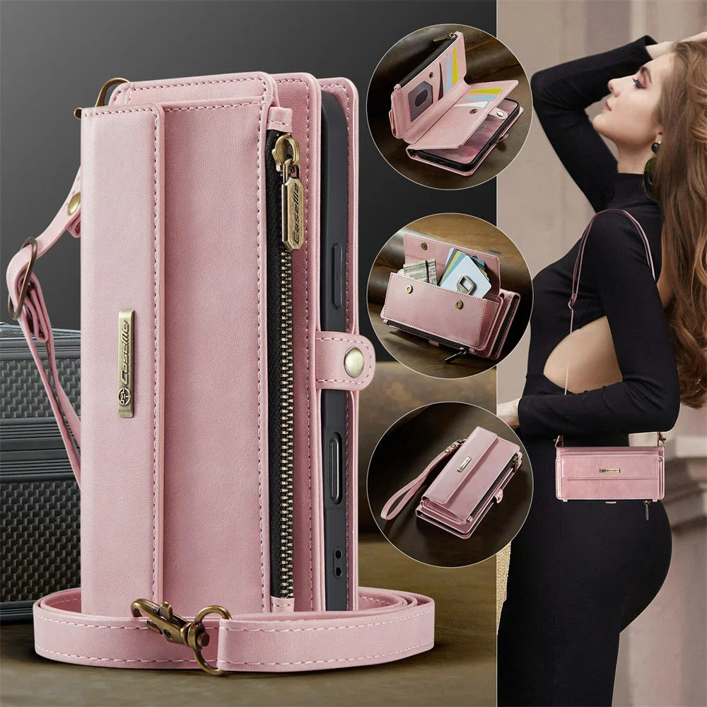 RFID Blocking Slim Leather Flip Wallet Case for iPhone