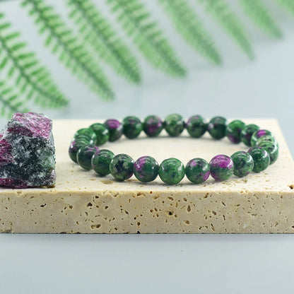 OAIITE Epidote Zoisite Stone Bead Bracelet