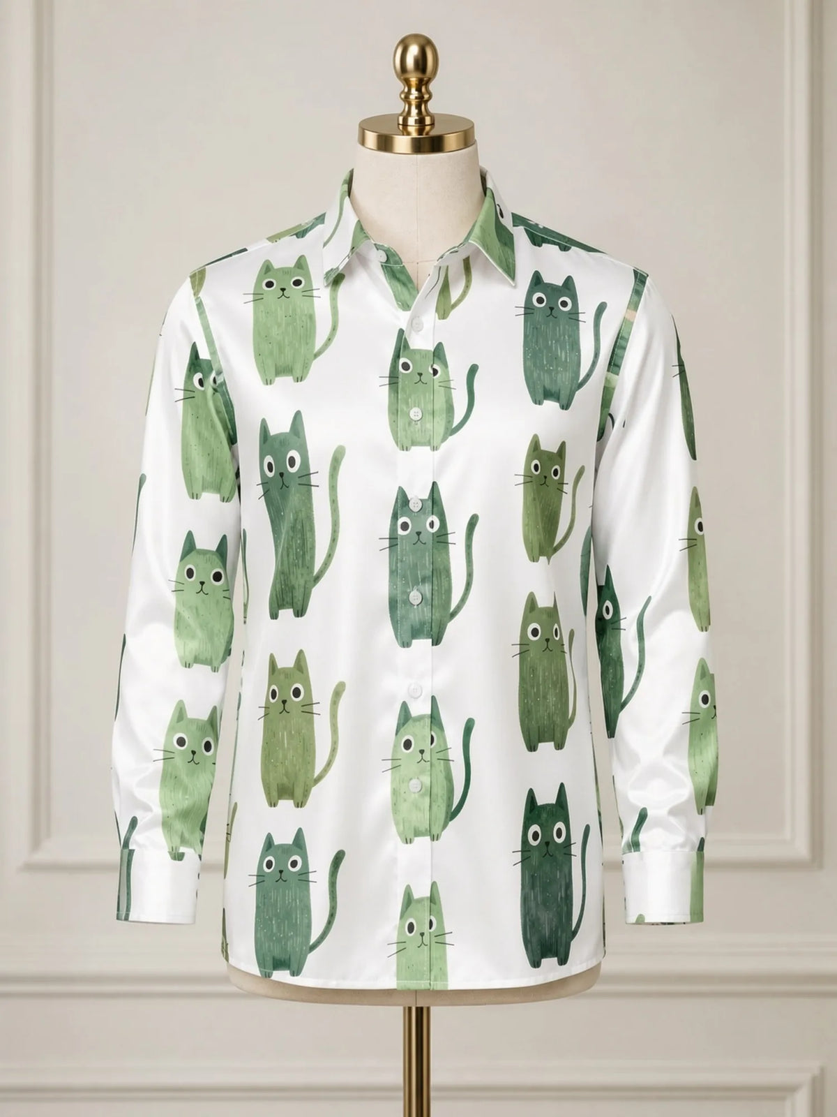 Men's Trendy Satin Long Sleeve Button Down Dress Shirt