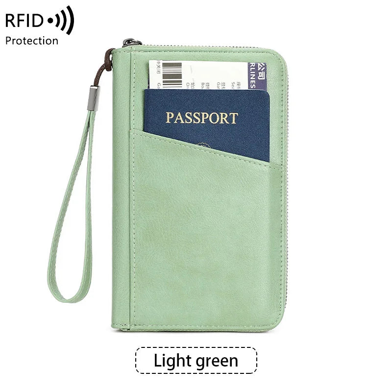 RFID Blocking Family Travel Passport Wallet – Zippered Multi-Card Organizer Wristlet
