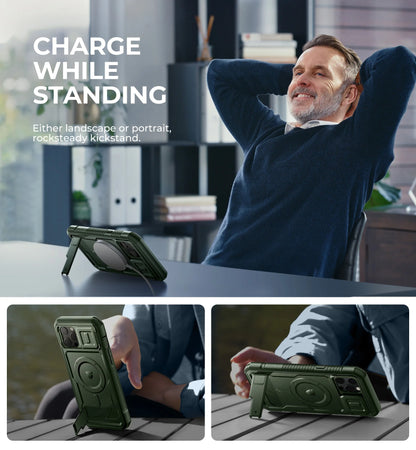 Heavy-Duty Rugged Armor Case with Kickstand & Camera Cover for iPhone