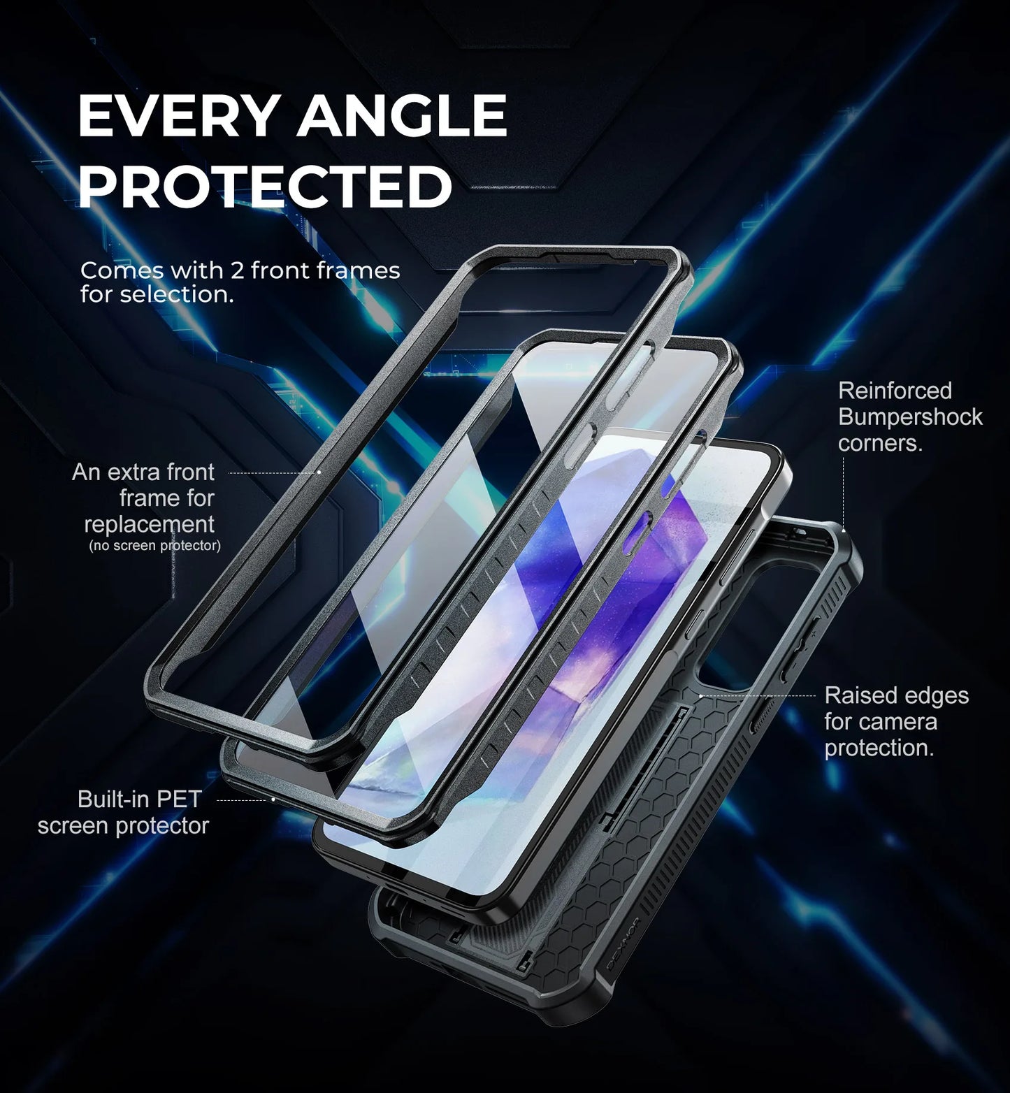 Dexnor 6.6" Full body Rugged Case For Samsung Galaxy with Camera Cover & Built-in Screen Protector Kickstand