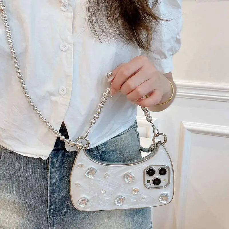 Glitter Rhinestone Phone Case With Chain for iPhone