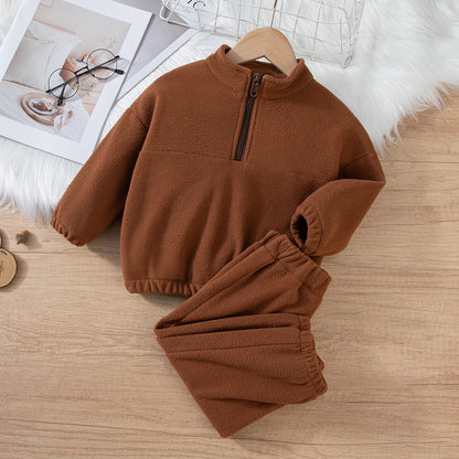 Girls Winter Casual Fleece Thick Zippered Top and Pants Sets