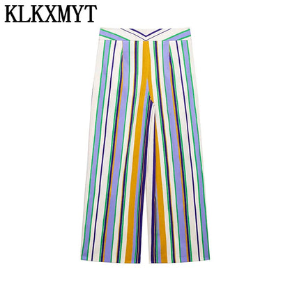 Women's Chic Striped Sleeveless Top & Straight-Leg Trousers 2-Piece Set