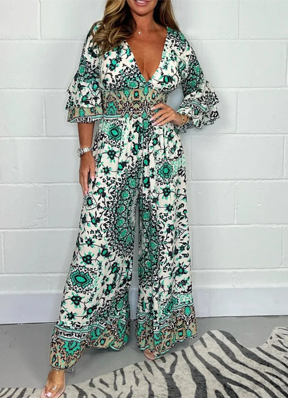 Fashion Print Wide Leg High Waist Jumpsuit