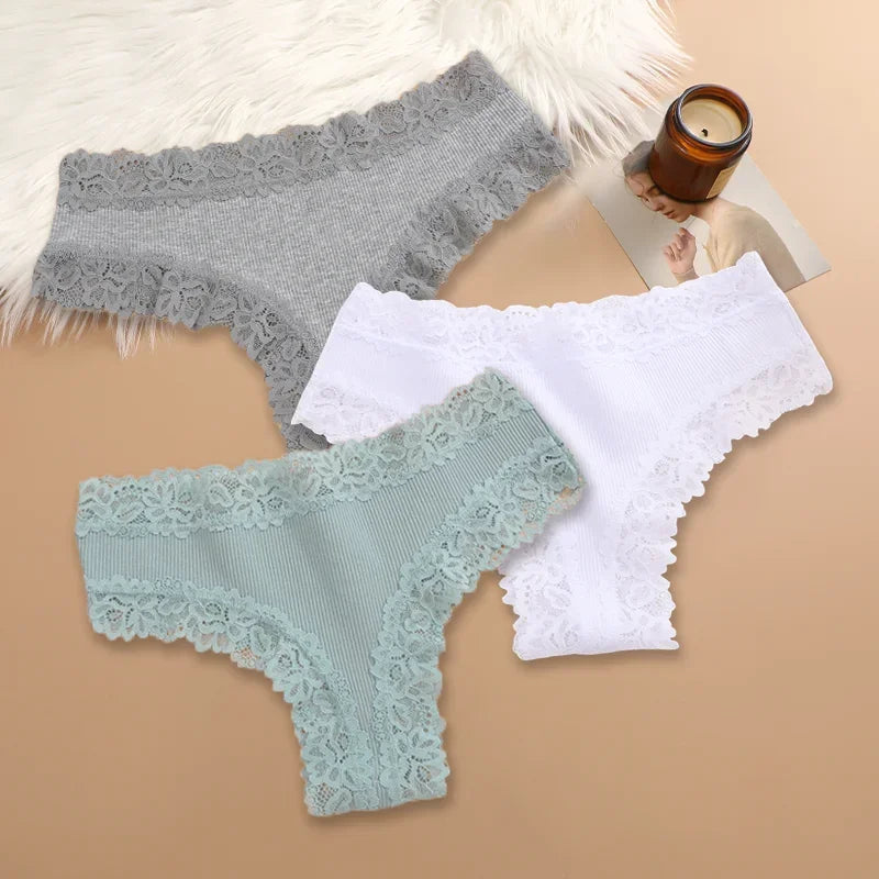 3-Pack Women's Cotton Patchwork Lace Briefs