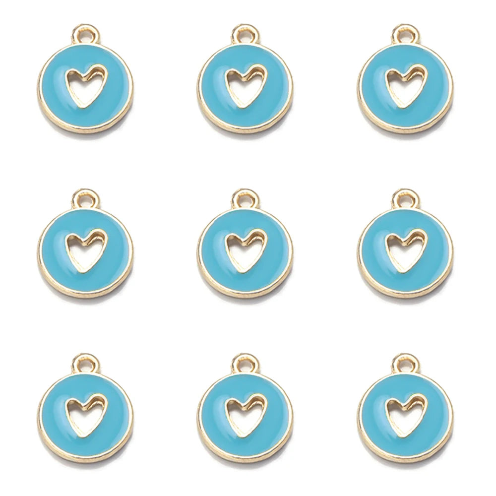 10pcs Double-Sided Enamel Heart Charms for DIY Jewelry Making
