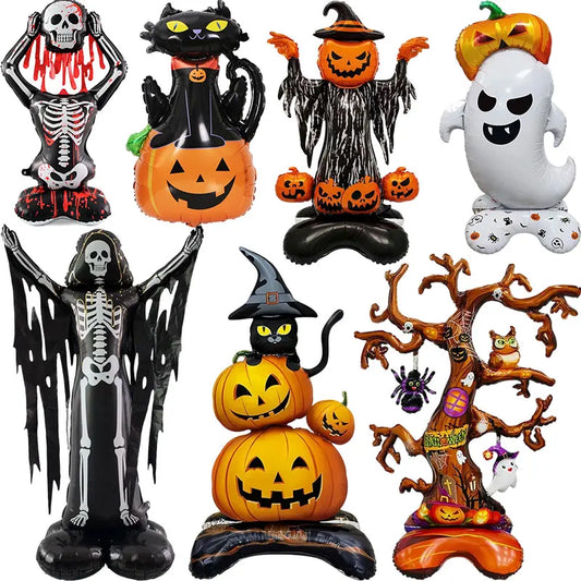 Halloween Inflatable Standing Bat & Pumpkin Foil Balloons Party Decor