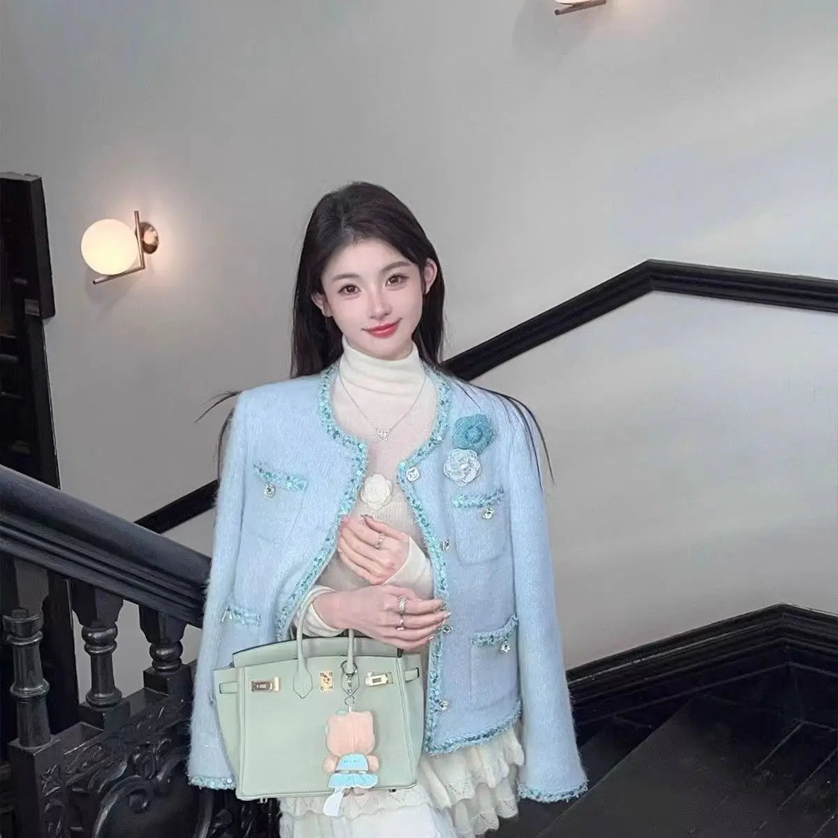 Women's Elegant Sequined Single-Breasted Crop Jacket Coat