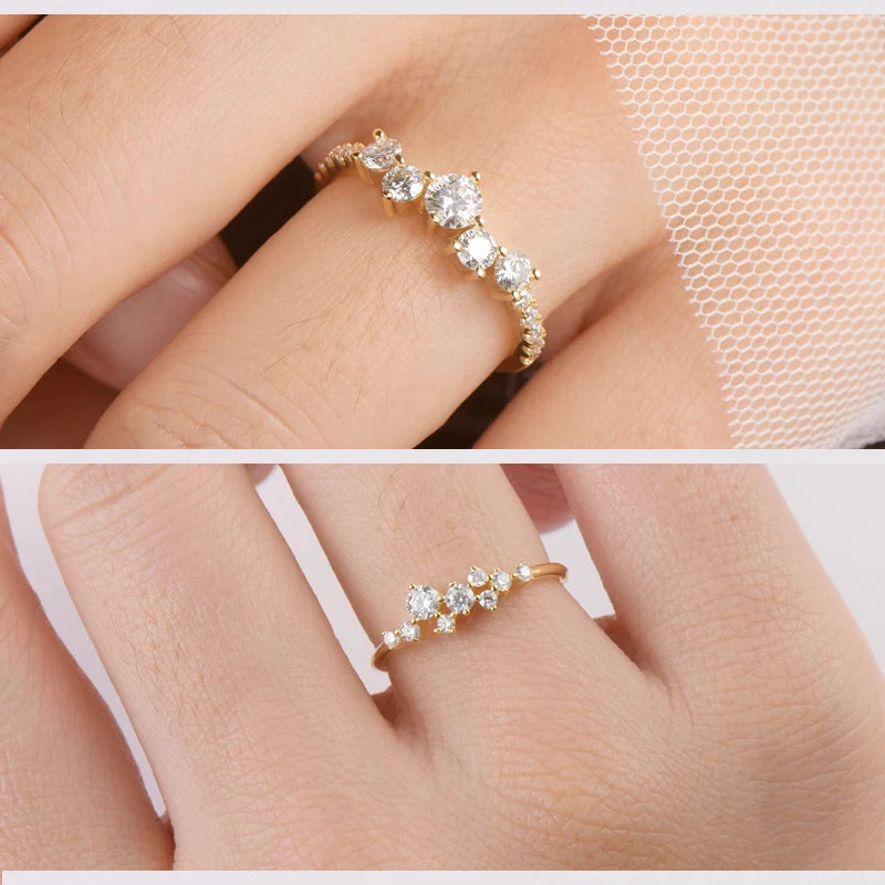 Anziw Real S925 Ring Cluster Moissanite Sterling Silver Ring