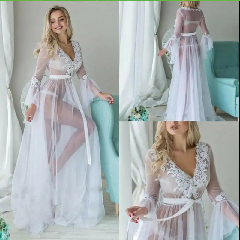 Women's V-Neck Sheer Mesh Beach Cover-Up Maxi Dress